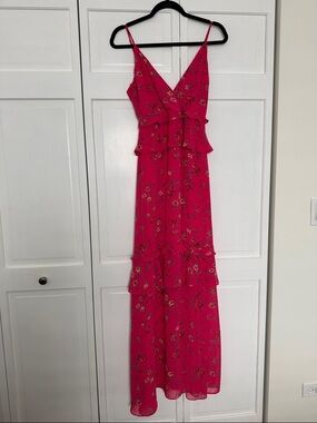 Lulu's Pink Floral Ruffle Maxi Dress